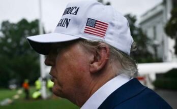 Trump elnök beszél a sajtóval, miközben a munkavállalók 2025. június 18 -án egy nagy zászlórúdot telepítenek a Washington DC -ben, a Washington DC déli gyepére.
