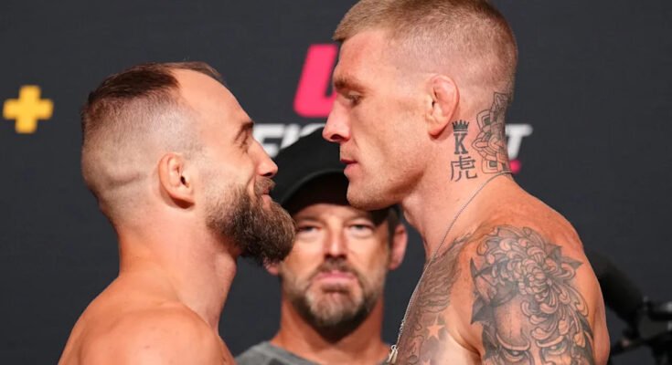 Las Vegas, Nevada - 01. augusztus: (LR) A skóciai Mateusz Rebecki ellenfelek és Chris Duncan, az UFC harci éjszaka mérlegelése során, az UFC csúcsán, 2025. augusztus 01 -én, Las Vegasban, Nevada -ban. (Chris Unger / Zuffa LLC fényképe)