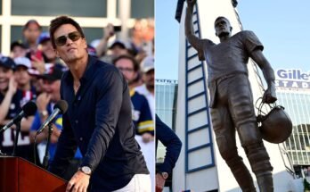 Tom Brady szobra, amelyet a Patriots a Gillette Stadionon kívül mutat be