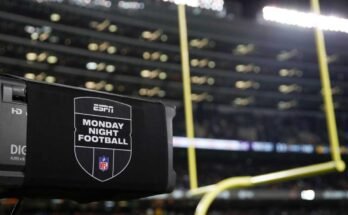 Az ESPN Hétfőn Night Labdarúgó TV -kamerát a Chicagói Medvék és a Minnesota Vikings közötti NFL labdarúgó -mérkőzés második felében, 2021. december 20 -án, Chicagóban látják.